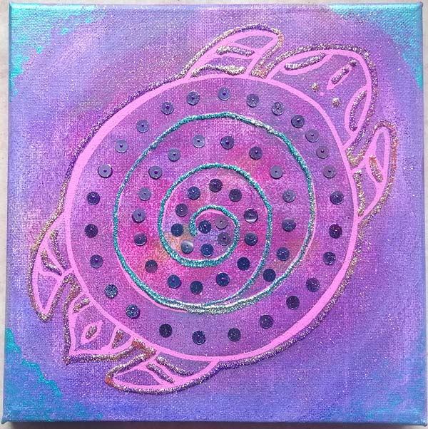Tableau « Tortue rose et violette »