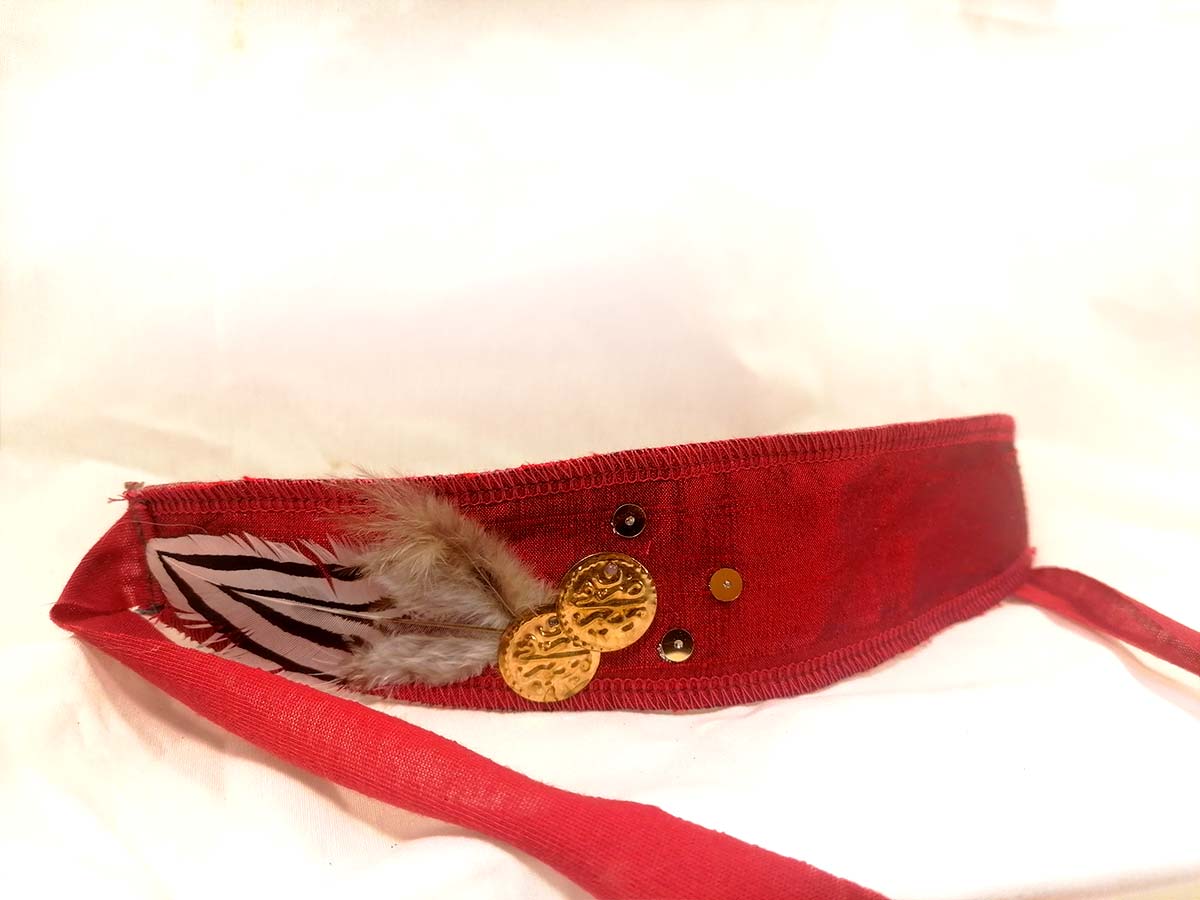 Bandeau - soie rouge et plume